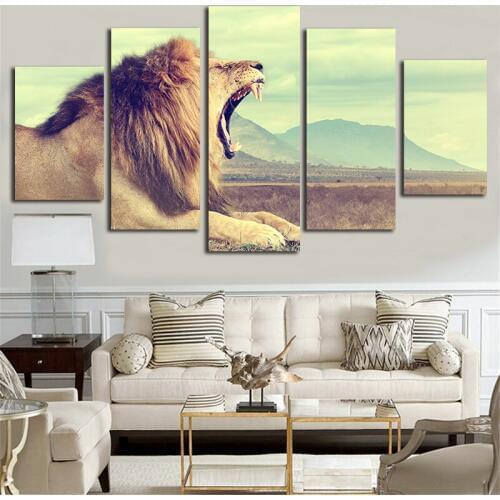 HD Printed The Lion Animal 5 Piece Unframed Painting Wall Art Canvas Print Room Decor Poster Canvas Artwork Free Shipping
