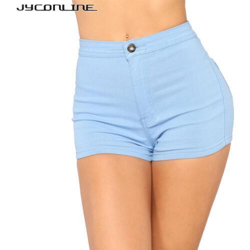 JYConline Solid High Waist Denim Shorts Women Blue Sexy Skinny Short Jeans Push Up Tight Women Shorts Feminino Casual Shorts XXL