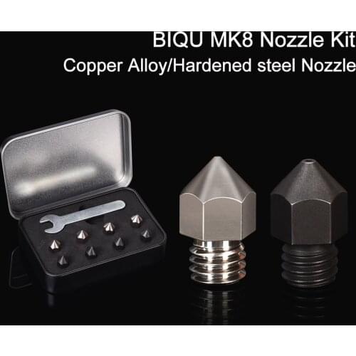 BIQU MK8 Nozzle Kit MK8 Plated Copper Alloy Hardened Steel Nozzle E3D Hotend 0.25/0.4/0.6 3D Printer Parts For Ender 3/2 CR10