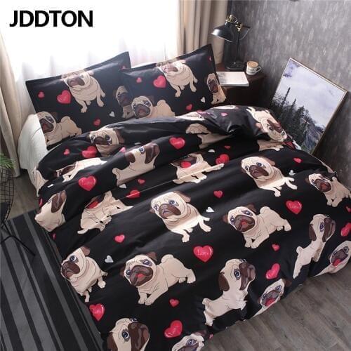 JDDTON New Arrival Classic Puppy Pattern Bedding Set 2/3 pcs 2020 Cute Pug Dog Lovely Style Quilt Cover and Pillowcase BE128