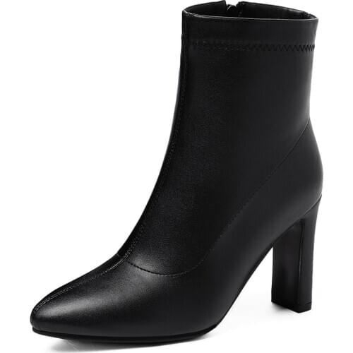 Korean Style Microfiber Profiled Heel Short Boots Pointed Toe Super High Heel Side Zipper Simple And Versatile Nude Boots