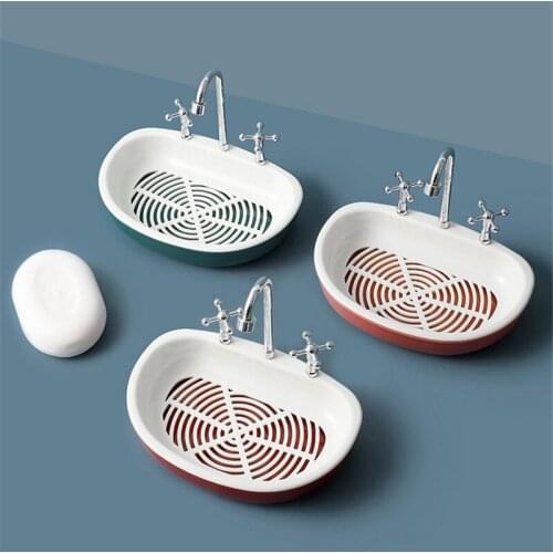 Creative Faucet Shape Soap Dish Double Layer Soap Case Quick Drying Wall-mounted Portable Soap Box Holder Bathroom Accessories