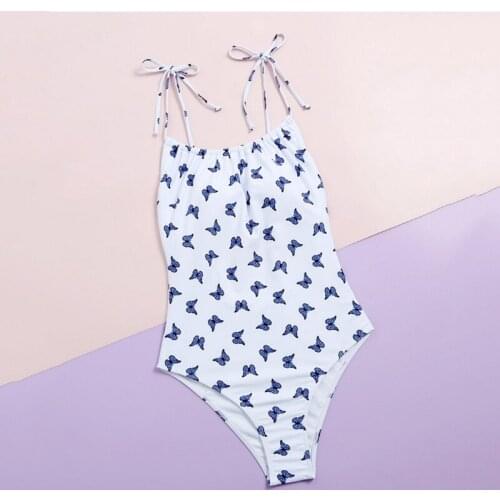Butterfly Print Swimwear Women One Piece Swimsuit Female 2021 Sexy String Lace-up Bodysuits Summer High Cut Bathing Suit Wear