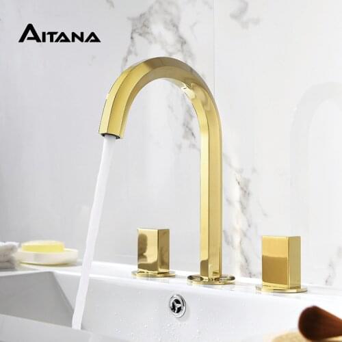 Copper wall entry type split basin faucet Light luxury European bathtub faucet set hot and cold wash basin mixed water faucet