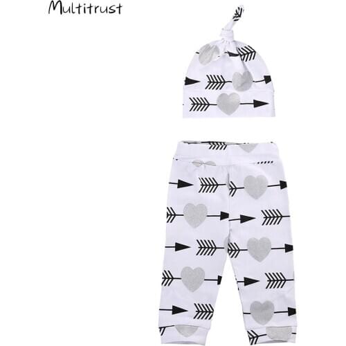 2020 Kids Baby Girls Fashion 2-piece Outfit Set Heart Print Pants and Hat Set for Baby Girls