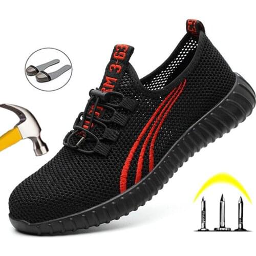 Male Work Safety Boot Breathable Mesh Men Shoes Steel Toe Safety Shoes Men Boots Light Work Shoes Anti-puncture Work Sneakers