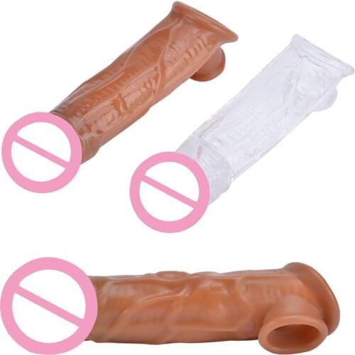 Male Dildos Condom Delay Ejaculation Reusable Penis Sleeve Male Enlargement Dick Extender Sex Toys for Men Enhancer Penis Ring