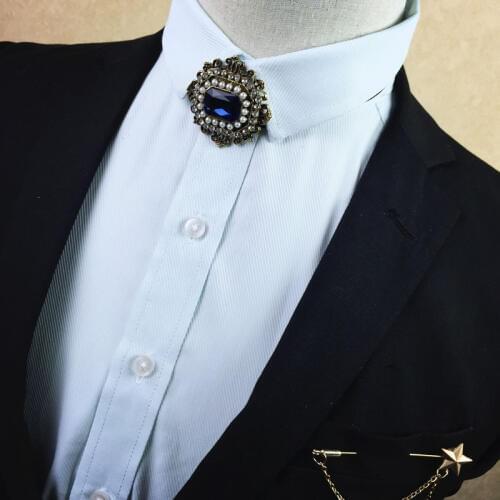 Fashion Trend Blue Diamond Gentleman Style Clothing Tie Korean Mens Bow Tie Groom Wedding Dress Collar Flower Brooch