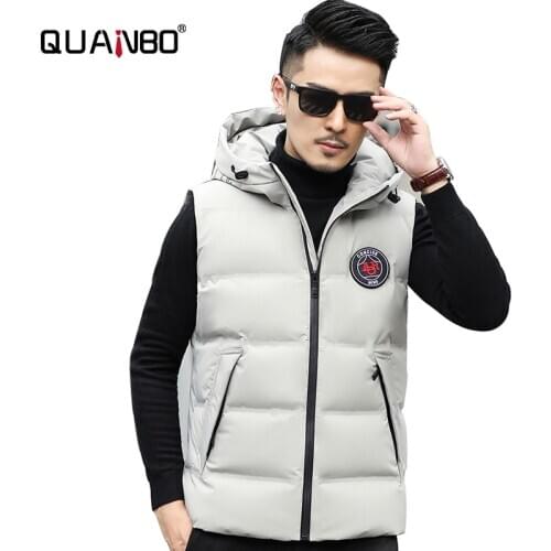 Men Sleeveless Down Coat 2020 Winter New Thicken Warm Men Down Jacket Fashion Hat Off White Short Down Vest Brand Clothes