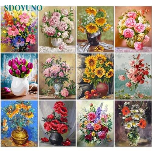 SDOYUNO 60x75cm Paint By Numbers Kits Frameless DIY Flowers Oil Painting By Numbers On Canvas Digital Hand Painting Decor Wall A