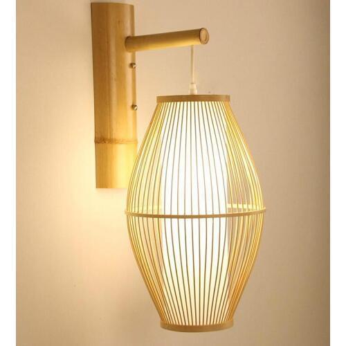 Bamboo Lantern Shade Wall Lamp Fixture Rustic Country Asian Japanese Sconce Light Home Bedroom Living Room Hallway