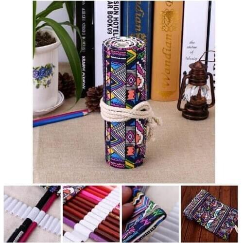 New 36/48/72 /12 Holes Canvas Wrap Roll Up Pencil Bag Pen Case Holder Storage Pouch UY8