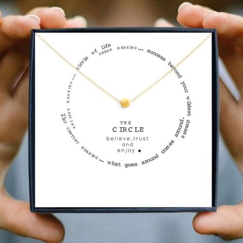 Icareu Golden Bead Gold Beans Pendant Necklace Circle Round Wish Card In Gift Box Alloy Clavicle Short Chain New Simple Jewelry