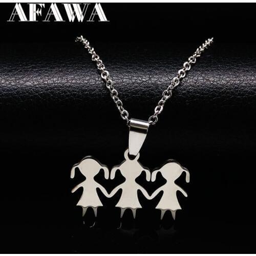 3 Girls Love Family Necklace Stainless Steel Parent Child Girl Pendant Necklaces Jewelry Women Accessories Gift NN510S01