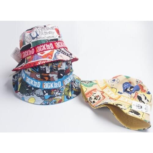 Novelty Reversible Bucket Hat for Kids Cute Cartoon Graffiti Fisherman Cap Baby Boy Girl UV Sun Protection Sunshade Bob Hats