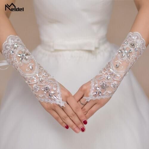 Wedding bridal gloves ivory fingerless rhinestone lace gloves bridesmaid gloves wedding/party woman dress accessories gloves
