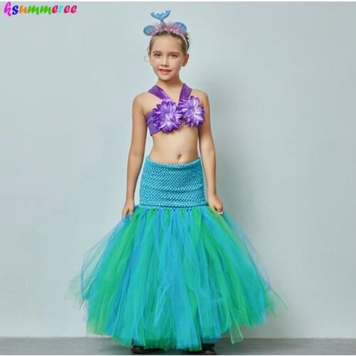 Mermaid Sea Princess Girl Fishtail Tutu Dress Children Birthday Party Cosplay Dress Up Costume Kids Summer Fancy Dresses