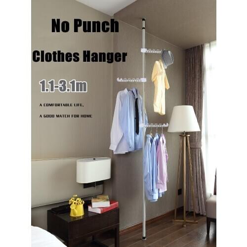 1.1-3.1m Adjustable Clothes Hanger Laundry Rack Wardrobe Floor Hanger Bedroom Home Bag Hat Clothing Storage Rack Shelf Coat Rack