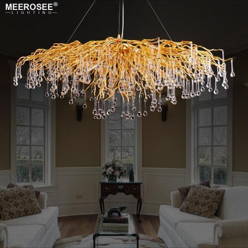 2019 Luxurious Crystal Pendant Light Modern Popular Gold Color G9 Crystal Rectanglsuspension Lustre for Restaurant Hotel Project