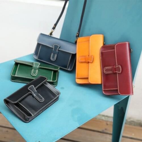 Manual Head Layer Cowhide Genuine Leather Hand Wallet Retro Womens Wallets Handmade Cowhide Phone Purse Card Holder