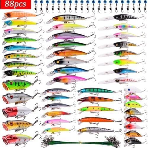88pcs/lot Hard Bait Artificial Wobbler Fishing Lure Mixed Minnow Lure Fishing Tackle VIB Lures Mix Fishing Accessories Kit Set