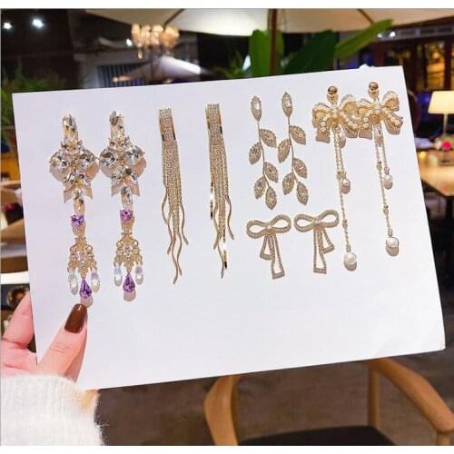 S925 silver needle Earrings new earrings for women monopoly geometric diamond-encrusted long tassel earrings female zircon