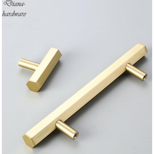 Hexagon Solid Brass Long Cabinet Handles Luxury Furniture Handles Kitchen Pulls Gold Drawer Knobs Copper Cabinet Pulls Hardware