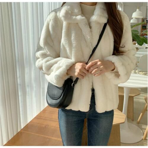 Womens rabbit fur coat 2020 winter warm White comfortable faux fur Jacket long sleeve oversize Artificial fur Overcoat female