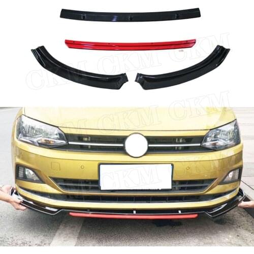 ABS Black Red Material Front Bumper Lip Spoiler For Volkswagen VW Polo Plus 2019