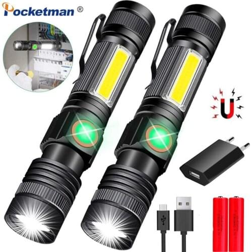 10000LM USB Rechargeable Flashlight Super Bright Magnetic LED Torch with Cob Sidelight Zoomable For Outdoor Night Camping Work