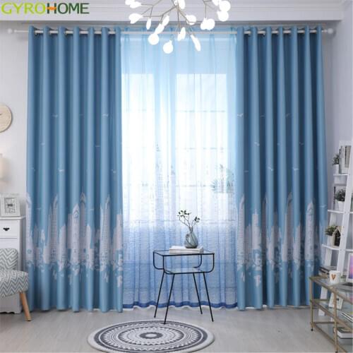 Modern Simple Cartoon City Castle Tower Curtains Bedroom For Baby Room Tulle Window Drapes