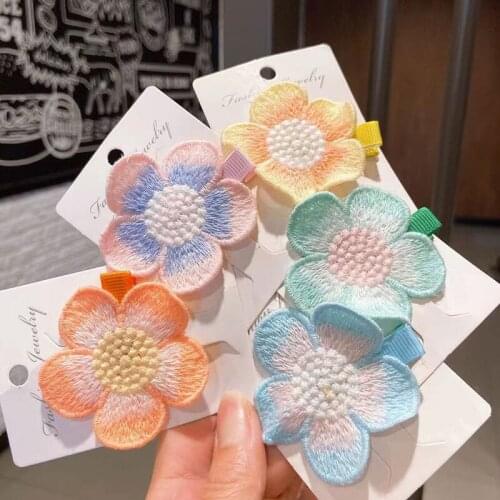 Korean Style Flower Embroidery Baby Girls Hair Clips Sweet Colorful Kids Children Hairpin Barrettes Headwear Hair Accessories
