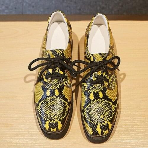 Brand New Snake Style Platform Shoes Women With Heels Square Toe Lace Up Women Wedge Shoes High Heels Genuine Leather