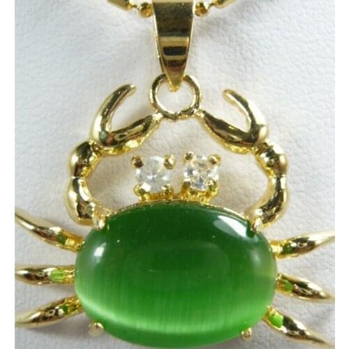 Womens fashion super cute gold plated metal crab Accessories + Green Opal Egg Shaped Pendant Necklace