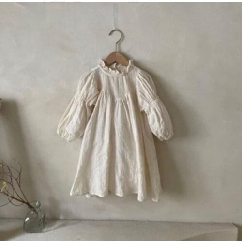 2021 Spring And Autumn Infant Girls Cotton Jacquard Striped Puff Sleeve Princess Dress Pastoral Style A-Line Skirt