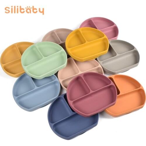 1PCS Childrens Dishes Baby Silicone Sucker Bowl Baby Feeding Plate Cartoon Children Training Tableware Silicone Dining Plate