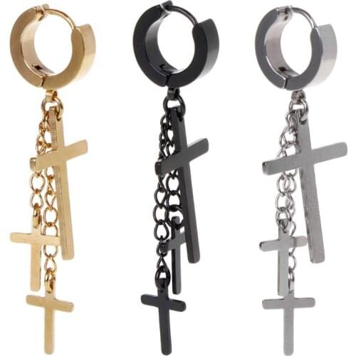 1pc New Design Punk Earrings Cross Pendant Dangle Long Drop Chain Tassel Titanium Steel Women Men Jewelry Charms Brincos Hanging