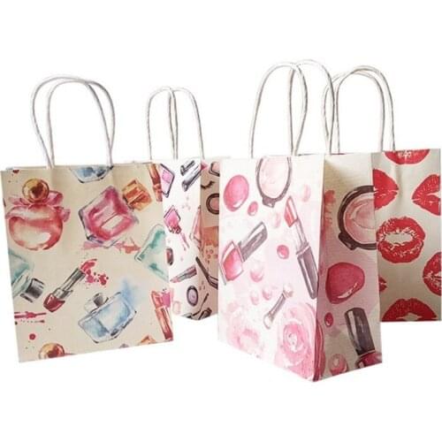 15x18cm Cosmetic Pattern Printing Paper Bags With Handle Gift Bags Party Favor Wedding Packaging Storage Bags