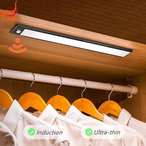 20/40/60CM Kitchen LED Lights PIR Motion Sensor Cabinet Light LED USB Rechargeable Closet Lamp Magnetic Base Night Light