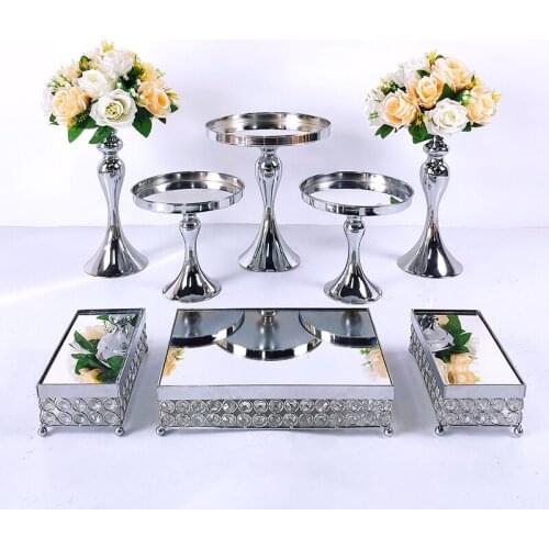 4-11pcs Silver Metal Cake Stand Round Wedding Birthday Party Dessert Cupcake Pedestal Display Plate Home Decor
