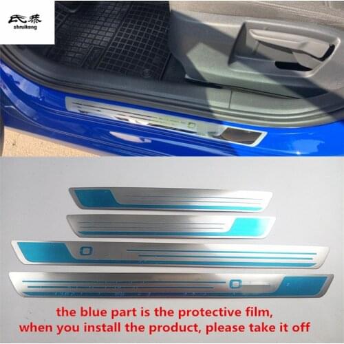 Free shipping 4pcs/lot for 2007-2016 Skoda Octavia A5 A7 car stickers styling ultra-thin Stainless Steel Door Sill Scuff Plate