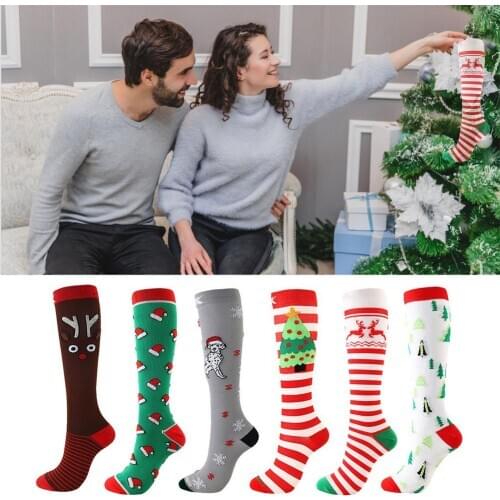 6 Pairs Of Christmas Socks Sports Socks Christmas Present Unisex Adult Compression Stockings Compression Stockings