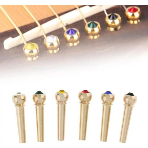 6pcs/Set Pure Copper Brass Colorful Crystal Head Bridge Pins for Folk Acoustic Guitar
