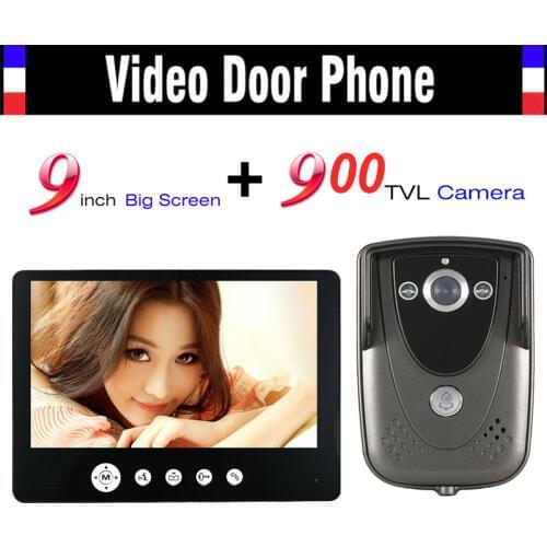 9 Inch Monitor Video Intercom Door Phone Doorbell System 900TVL HD Camera IR Night Vision Wired Video doorphone Kit