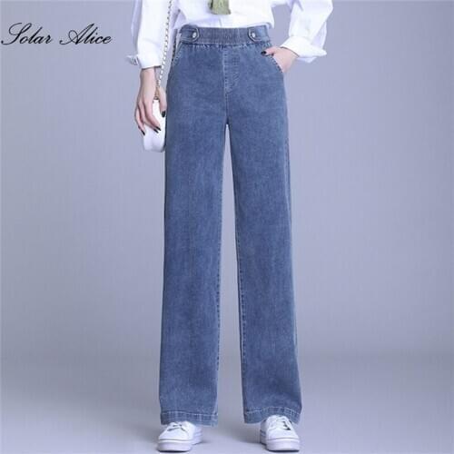 Free Shipping 2020 Womens Fall/Winter New Elastic Waist Wide Leg Jeans High Waist Slimming Plus Size Casual Pants