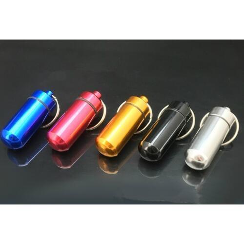 DoreenBeads Fashion Key Chain Green Gold Colorful Metal Waterproof Pill Bottle Pendant Creative Multi Function Key Chains,2 PCs