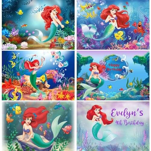 Mermaid Backdrops Photography Baby Birthday Party Photocall Seabed Shell Treasure Star Poster Backgrounds for Photo Studio