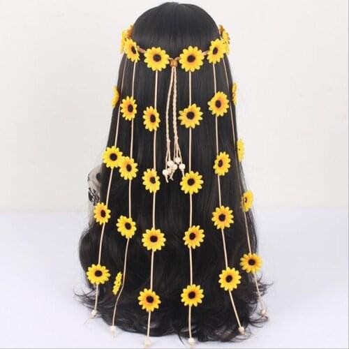 Sunflower Headband Flower Daisy Hippie Indian Boho Hair Bands Floral Beads Hair Hoop Women Hairband Party Decoration Headpiece