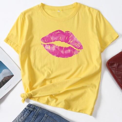 Lip Kiss Kisses Gift Friends Woman T-Shirt Short Sleeve T-Shirts Summer Tops for Women Cotton Graphic Tee Female Shirt Clothes