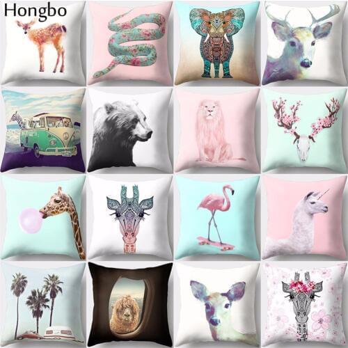 Hongbo 1 Pcs Home Decor Vintage Cushion Cover Christmas Elk Elephant Lion Giraffe Snake Garden Unicorn Pillowcase Cover